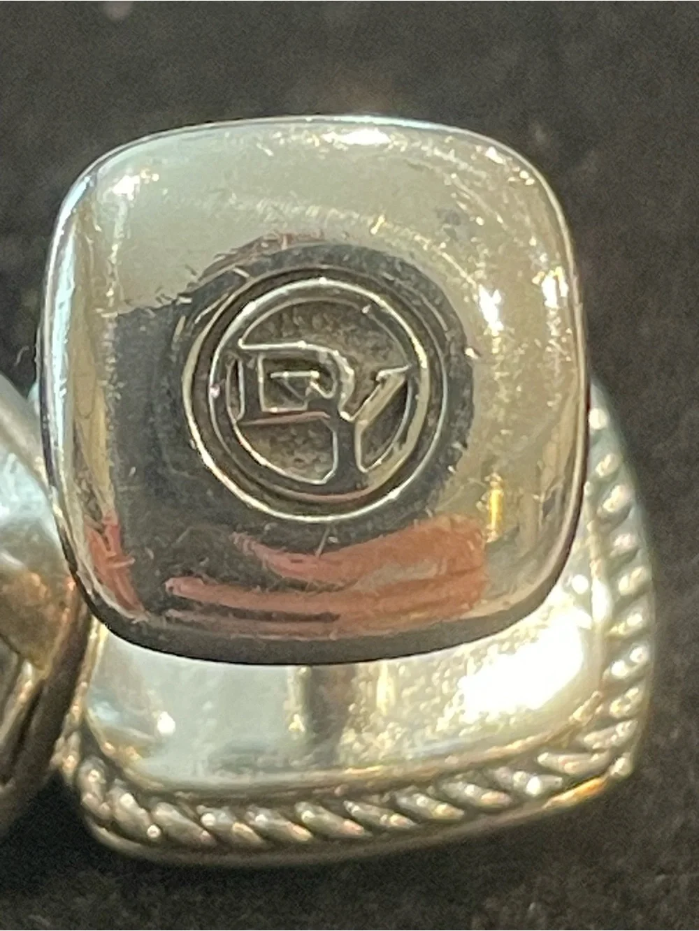 David Yurman Sterling Silver Pietersite Exotic Stone Cufflinks 18mm
